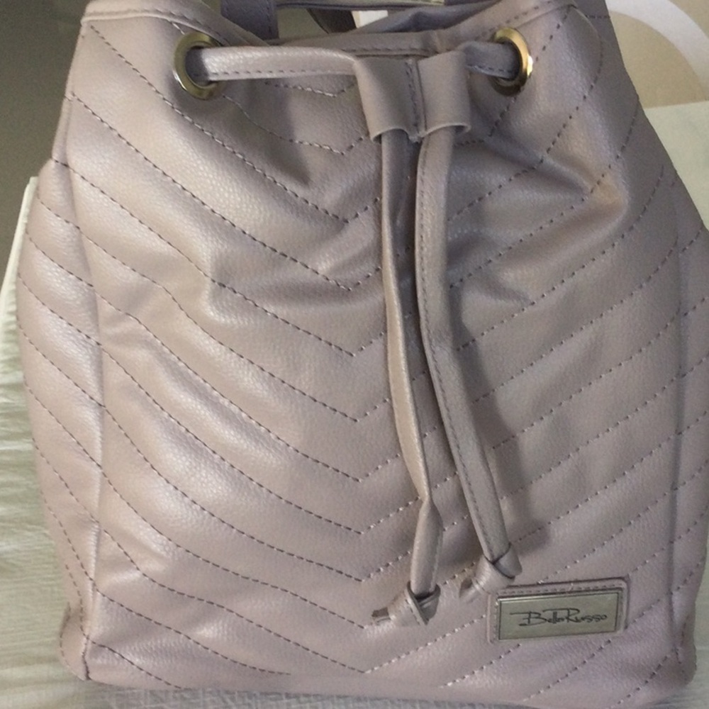 Gray Drawstring Backpack with Soft Vinyl Material - Picture 2 of 5